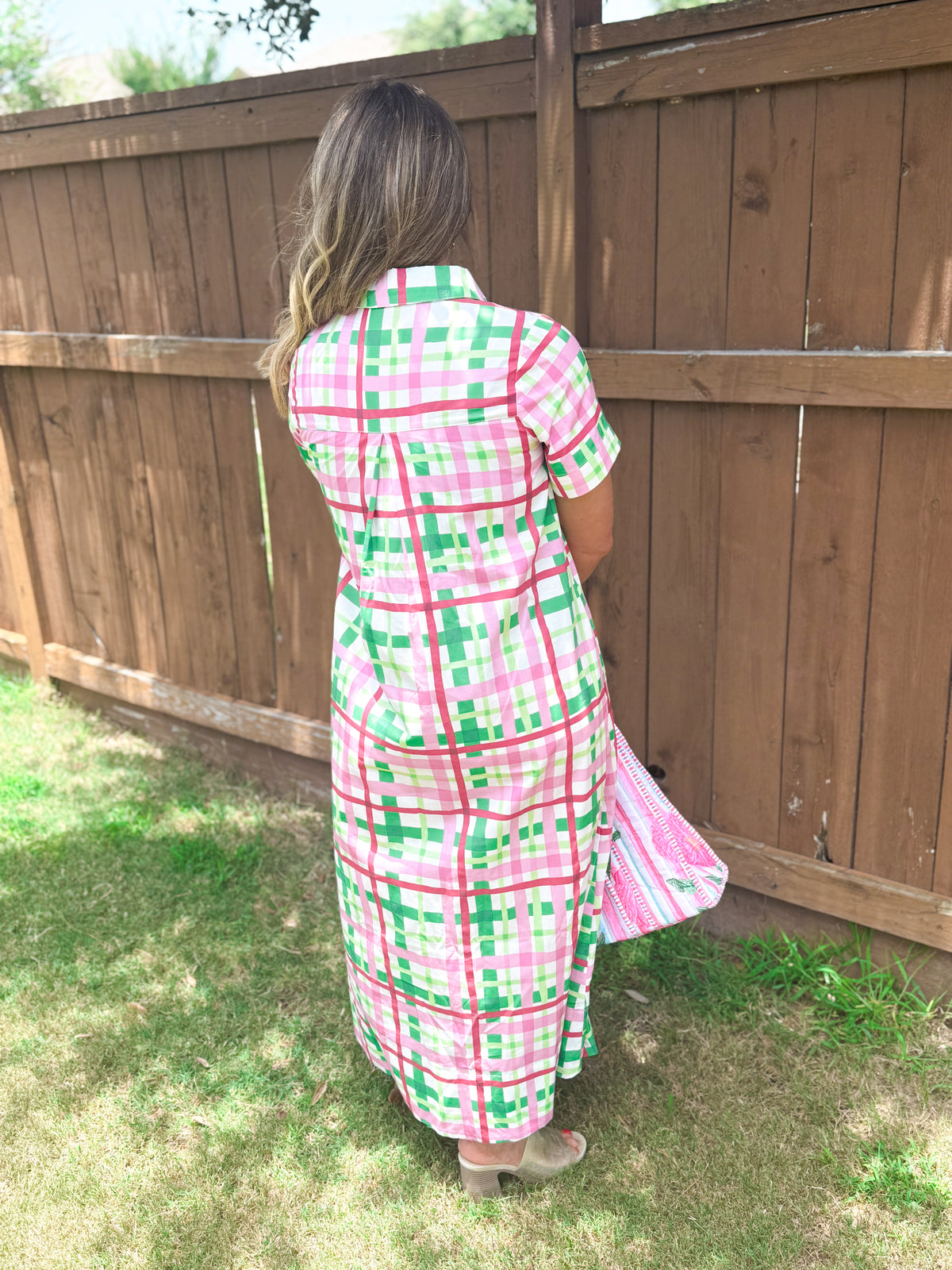 Watermelon Crawl Checkered Midi Dress