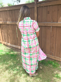 Watermelon Crawl Checkered Midi Dress