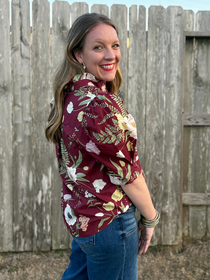 The Garden Grace Maroon Blouse