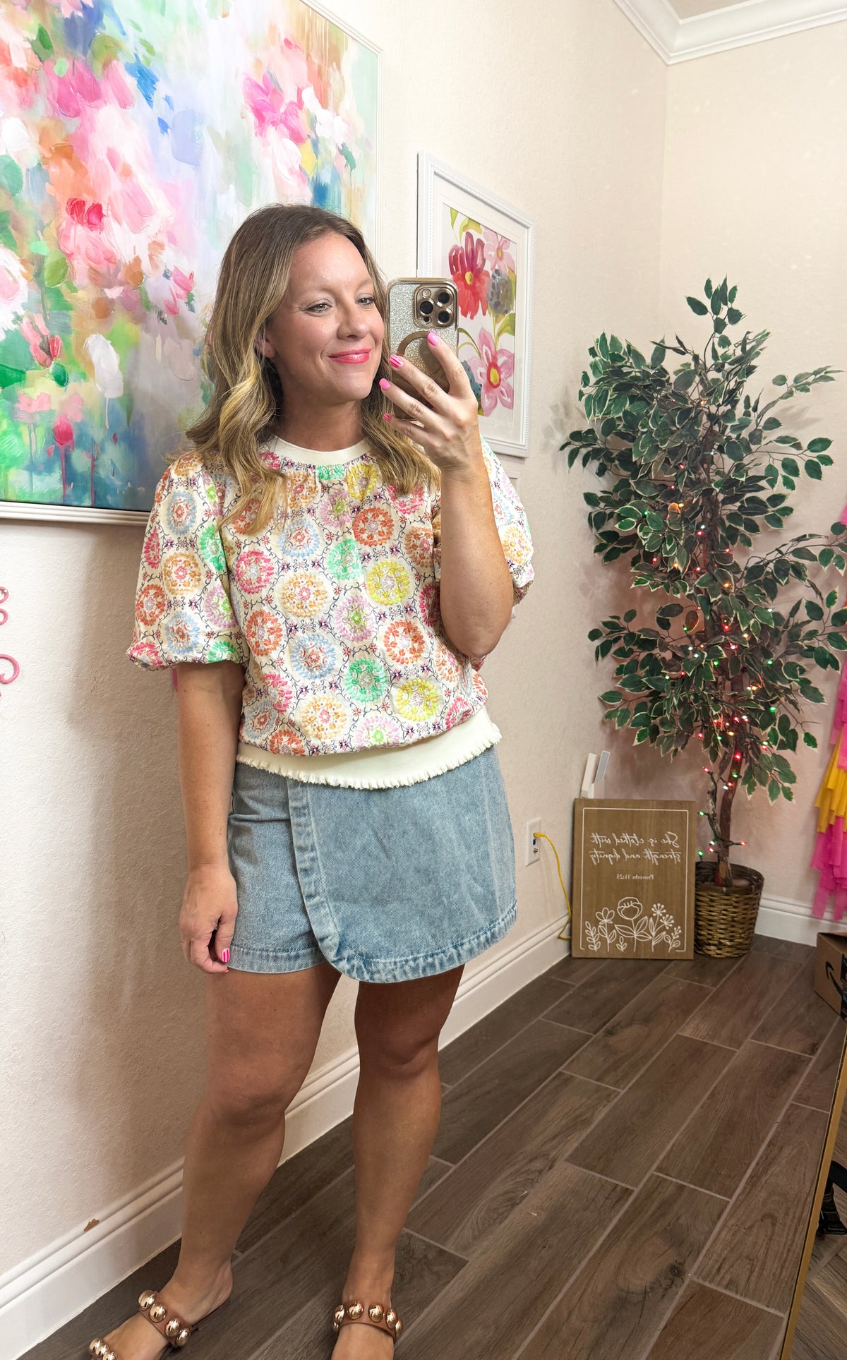 Garden Stitch Multicolored Embroidered Top