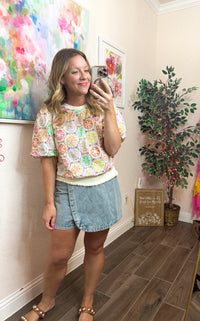 Garden Stitch Multicolored Embroidered Top