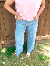 Floral Print Vintage Wide Leg Denim