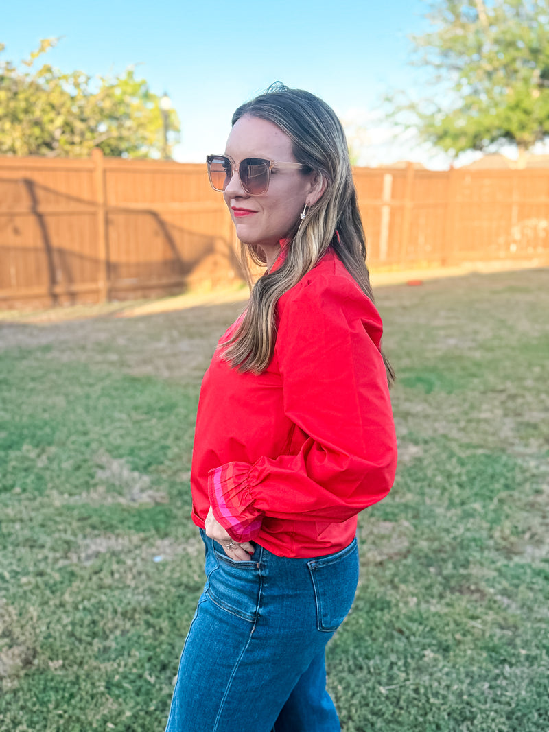 The Radiant Ruffle Red Top