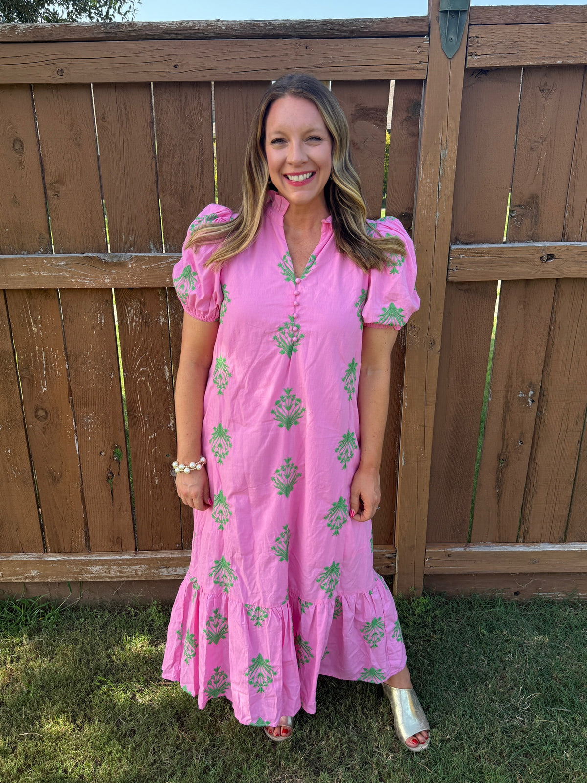 Present and Pretty Embroidery Puff Sleeve Dress in Pink