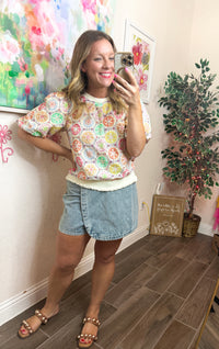 Garden Stitch Multicolored Embroidered Top