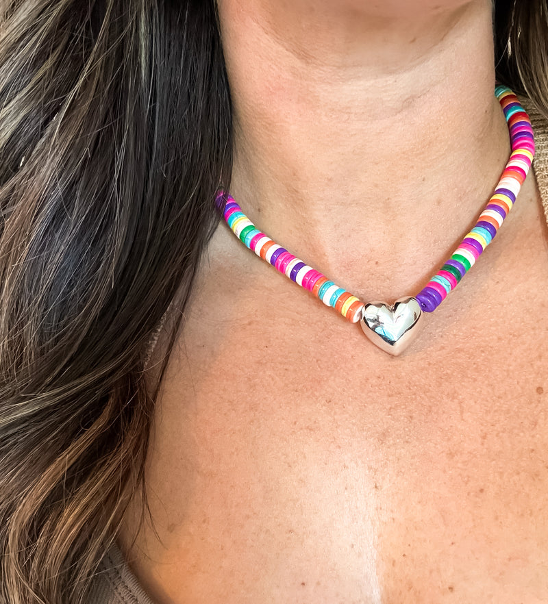 Hey Girlie Beaded Silver Necklace