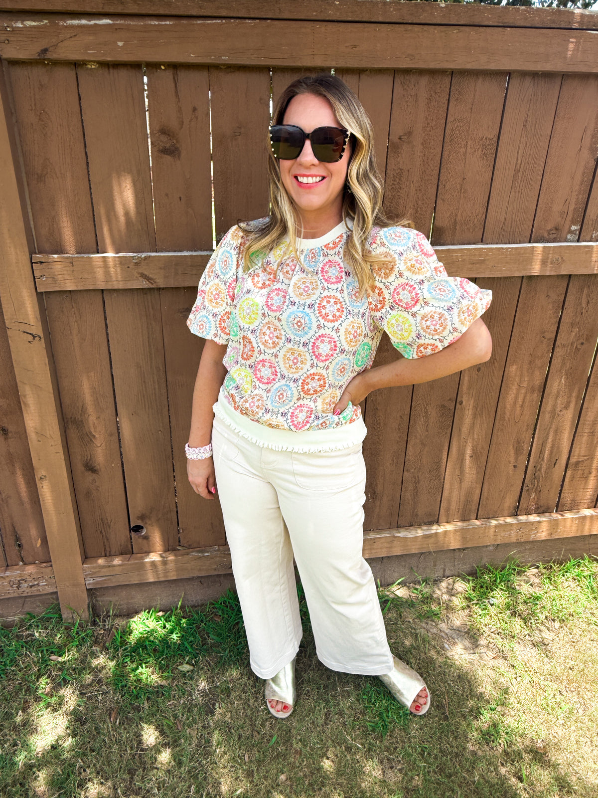 Garden Stitch Multicolored Embroidered Top