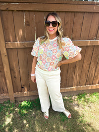 Garden Stitch Multicolored Embroidered Top