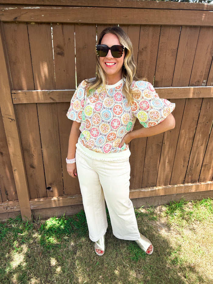 Garden Stitch Multicolored Embroidered Top