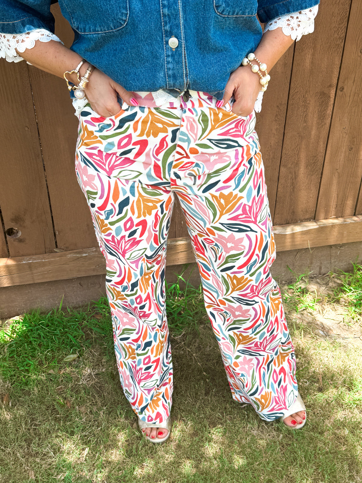 Front and Center Comfy Stretch Floral Jeans