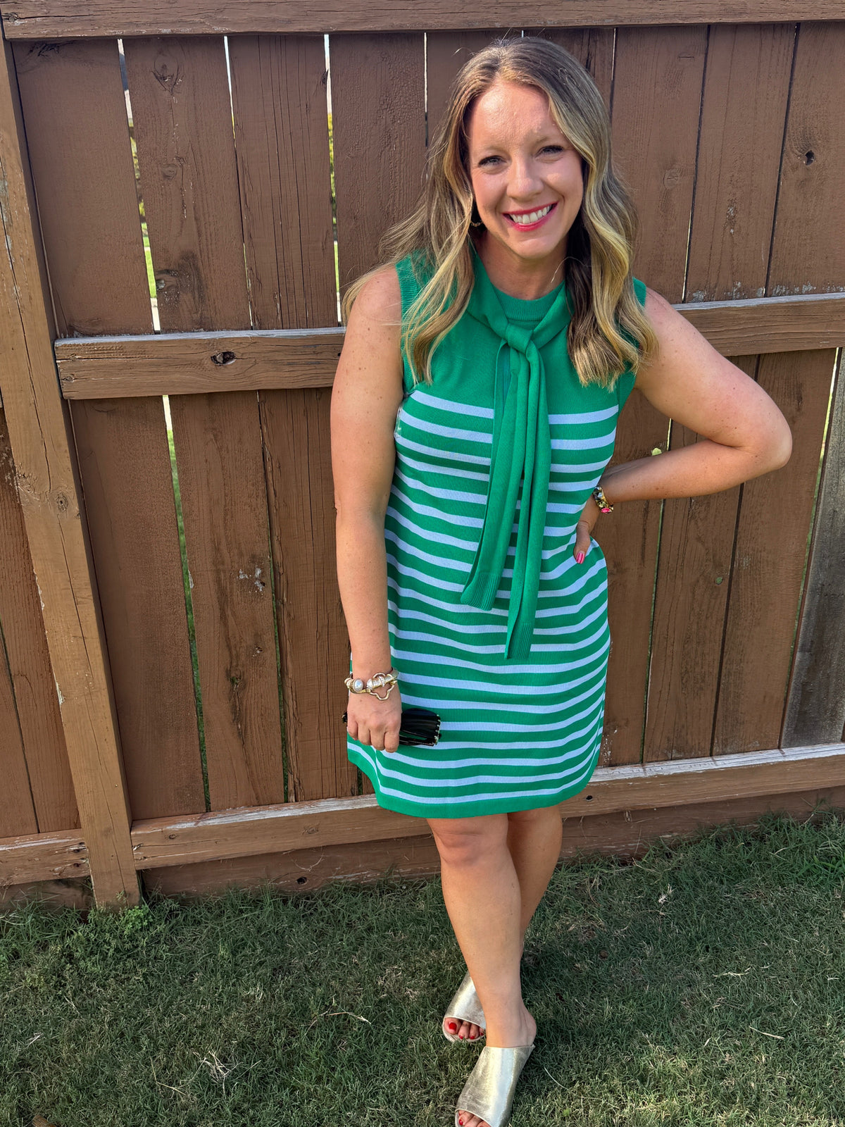 Southern Charm Green Striped Tie-Neck Dress
