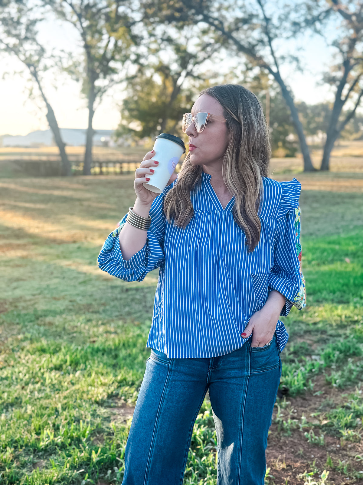 Daisy Charm Blue Stripe Top