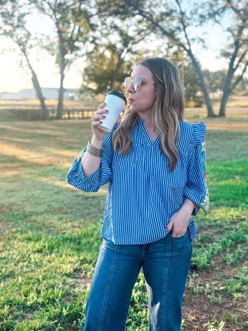 Daisy Charm Blue Stripe Top