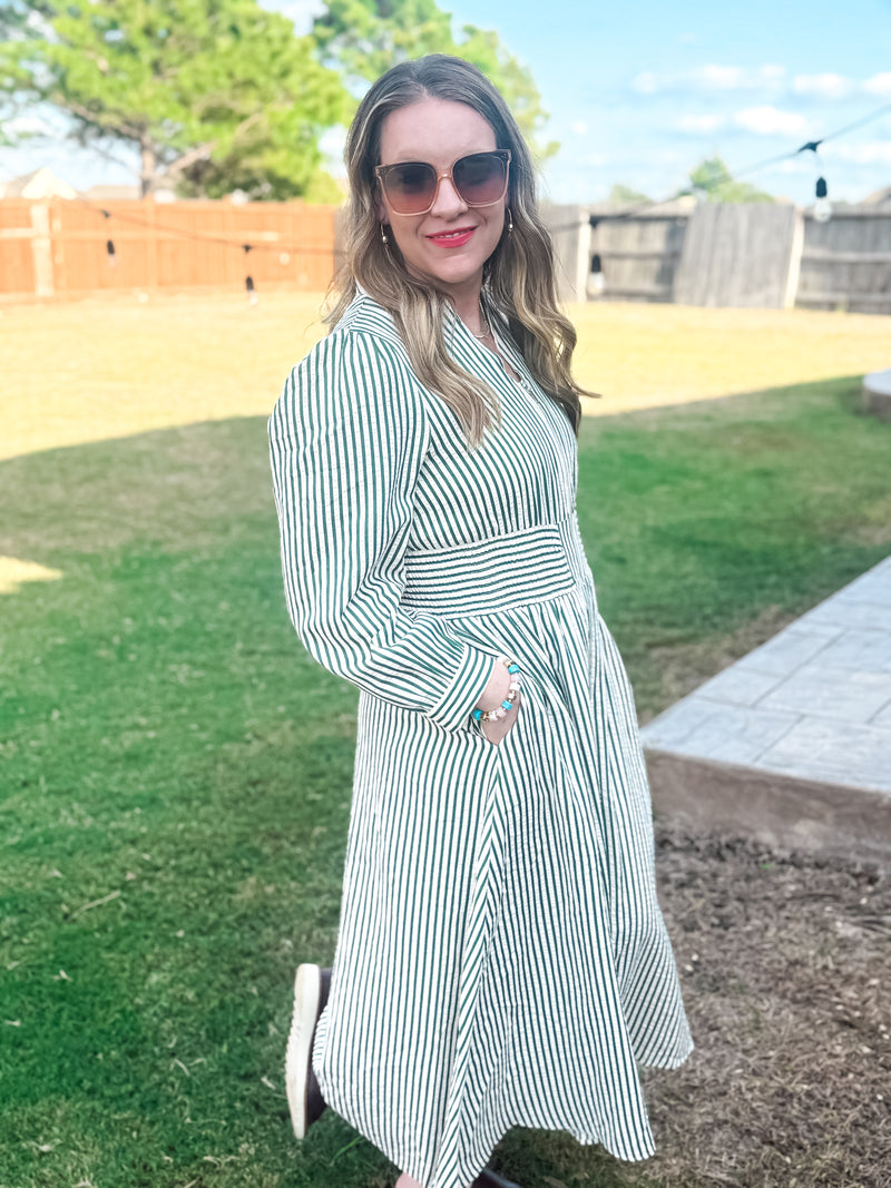 Green Stripe Midi Dress