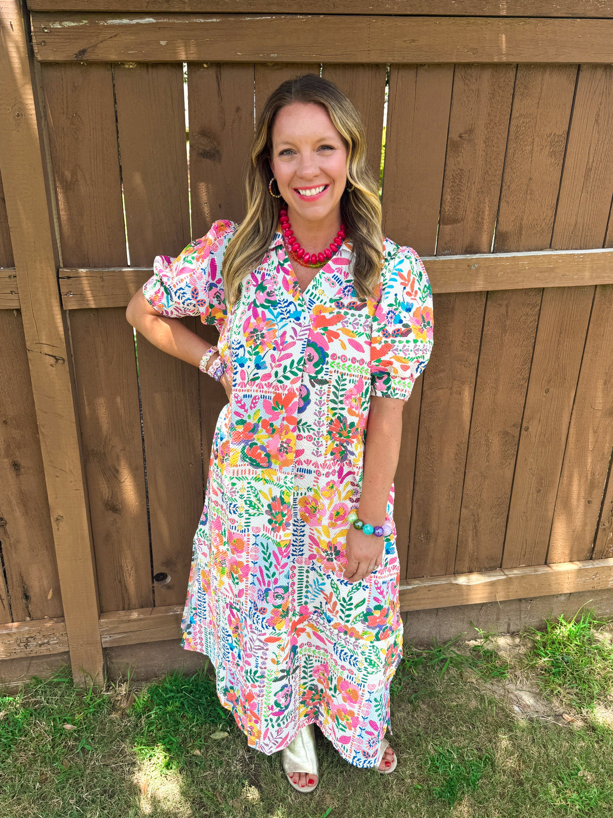 Folk Print Midi Dress