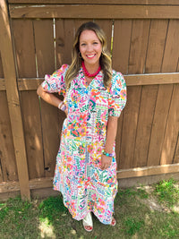 Folk Print Midi Dress