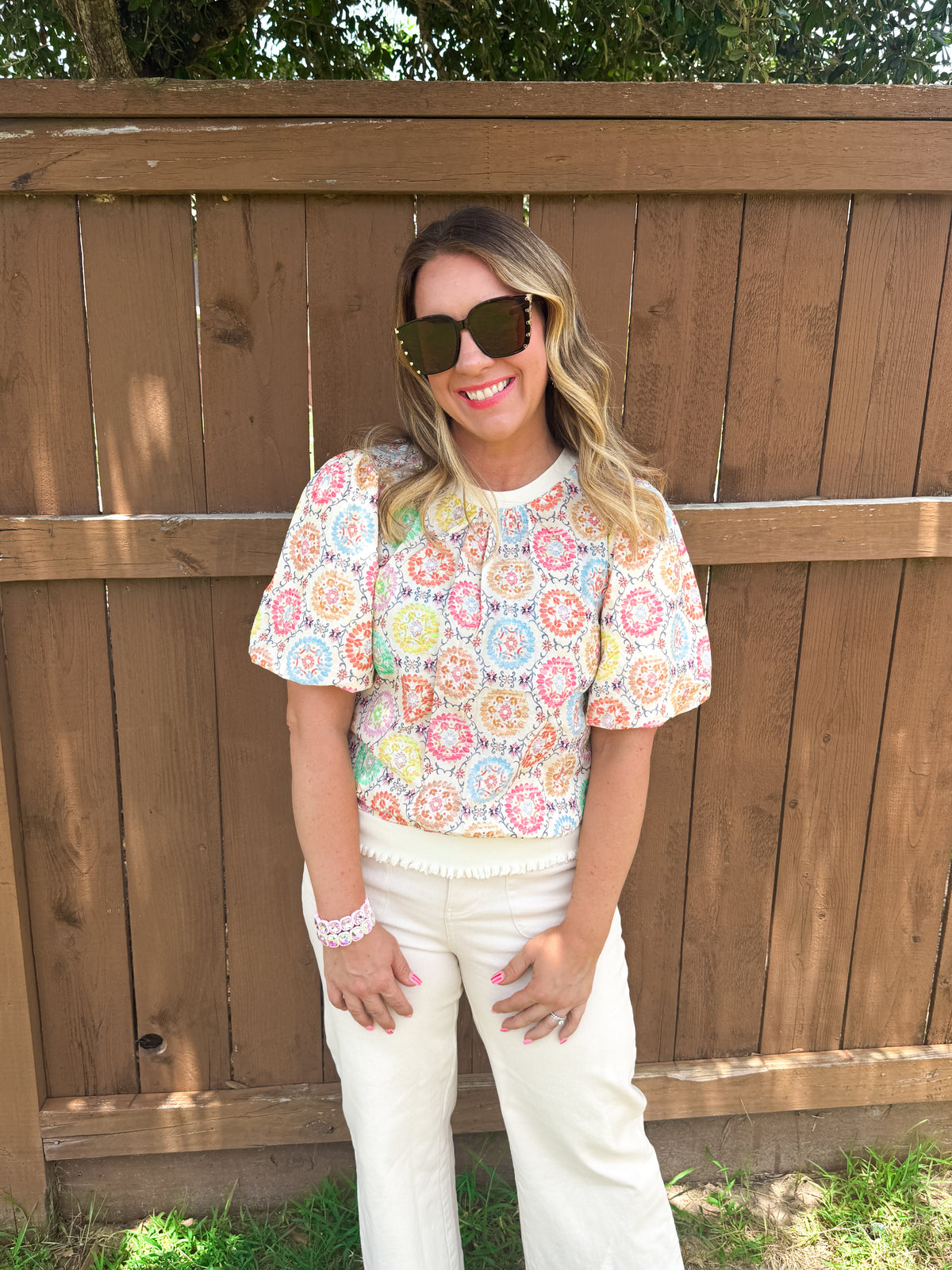 Garden Stitch Multicolored Embroidered Top