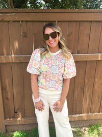 Garden Stitch Multicolored Embroidered Top