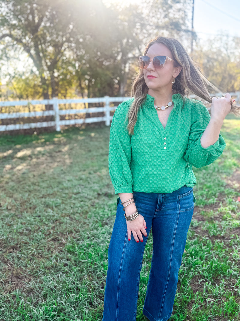 Sweet Serenity Ruffle Sleeve Blouse - Green & Lavender