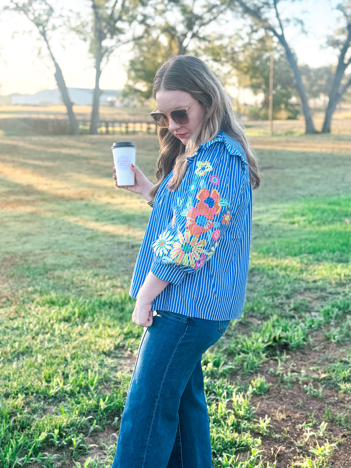 Daisy Charm Blue Stripe Top