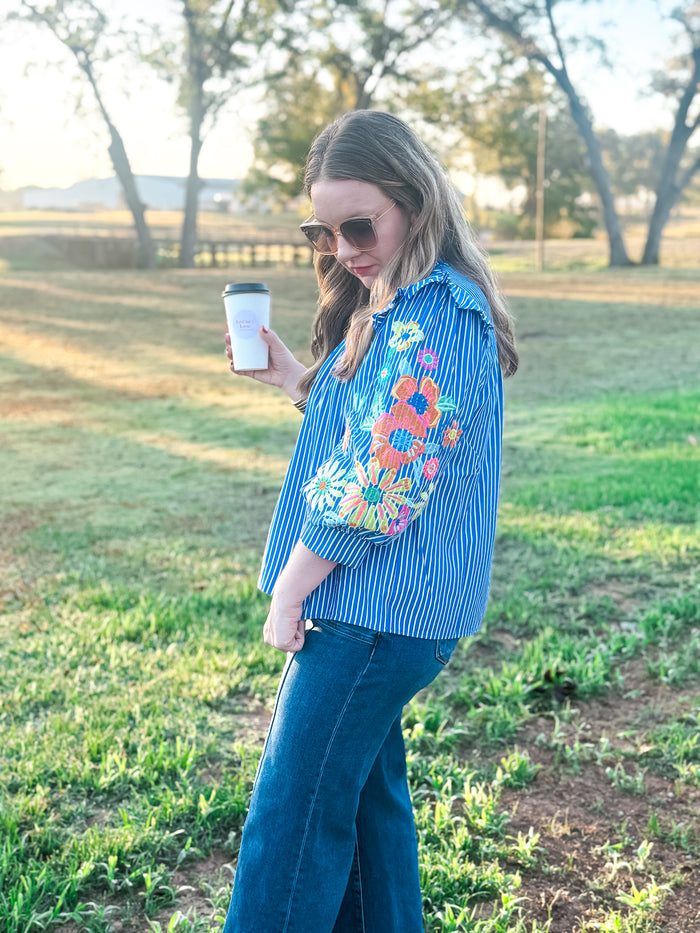 Daisy Charm Blue Stripe Top