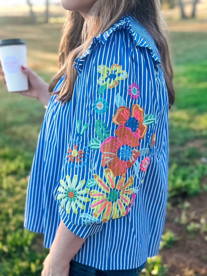 Daisy Charm Blue Stripe Top