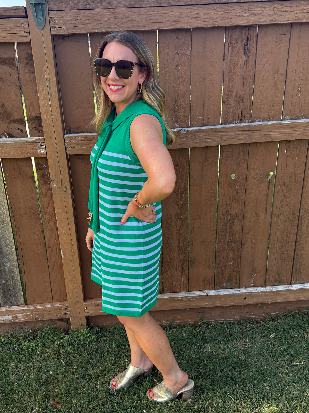 Southern Charm Green Striped Tie-Neck Dress