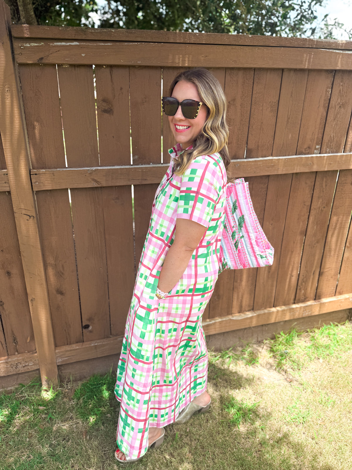 Watermelon Crawl Checkered Midi Dress