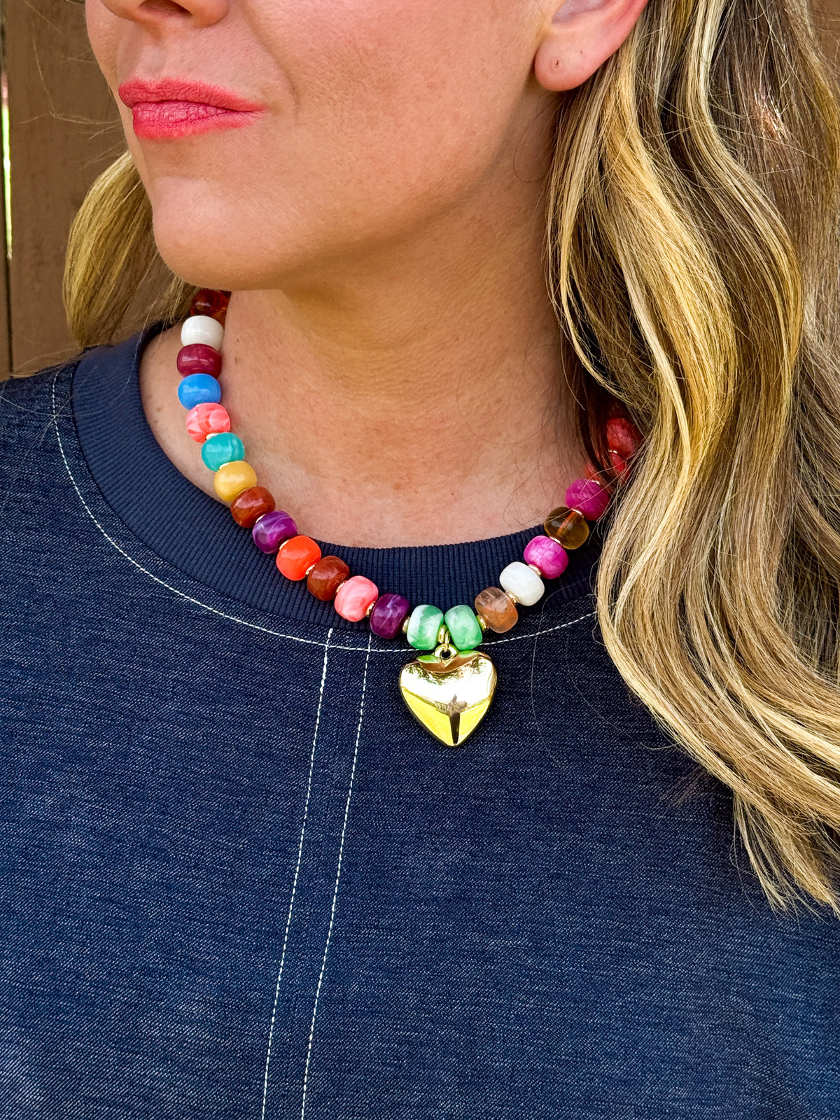 Colorful Beaded Heart Necklace