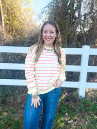 Yellow Stripe Overlap Pullover Top