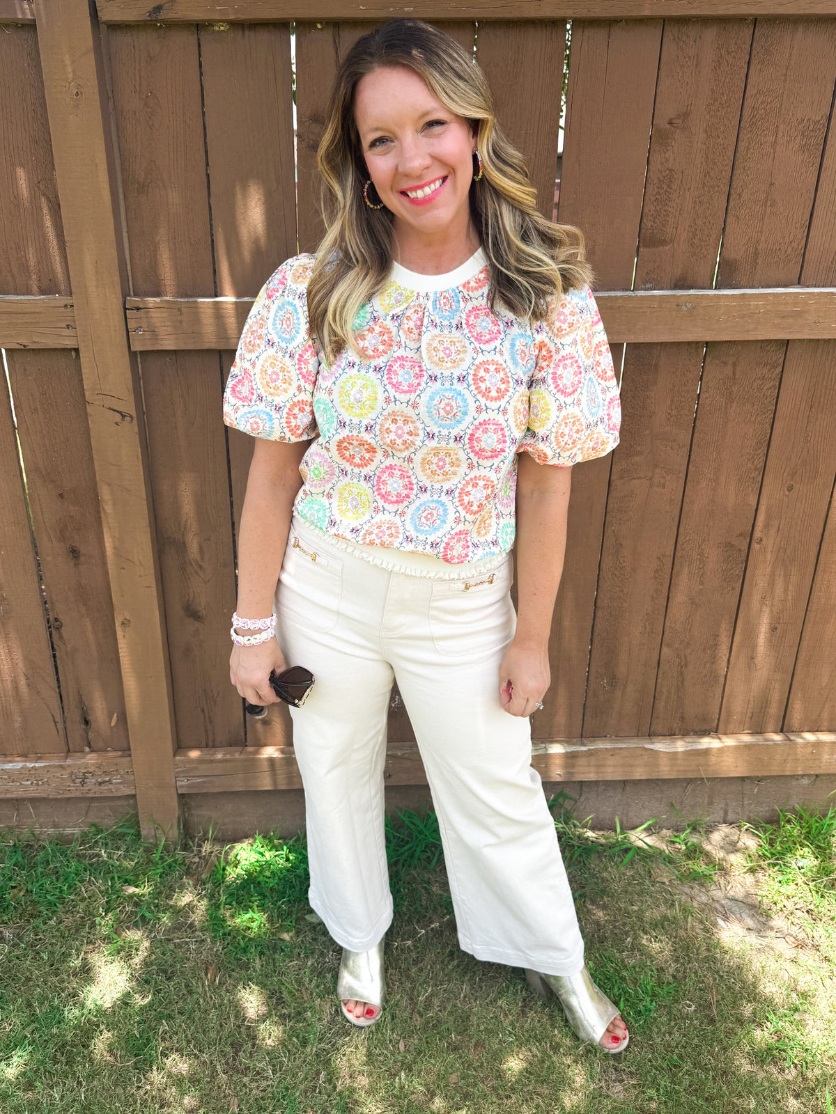 Garden Stitch Multicolored Embroidered Top