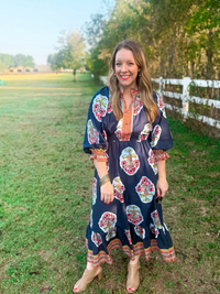 Moonlight Petals Ruffled Midi Dress