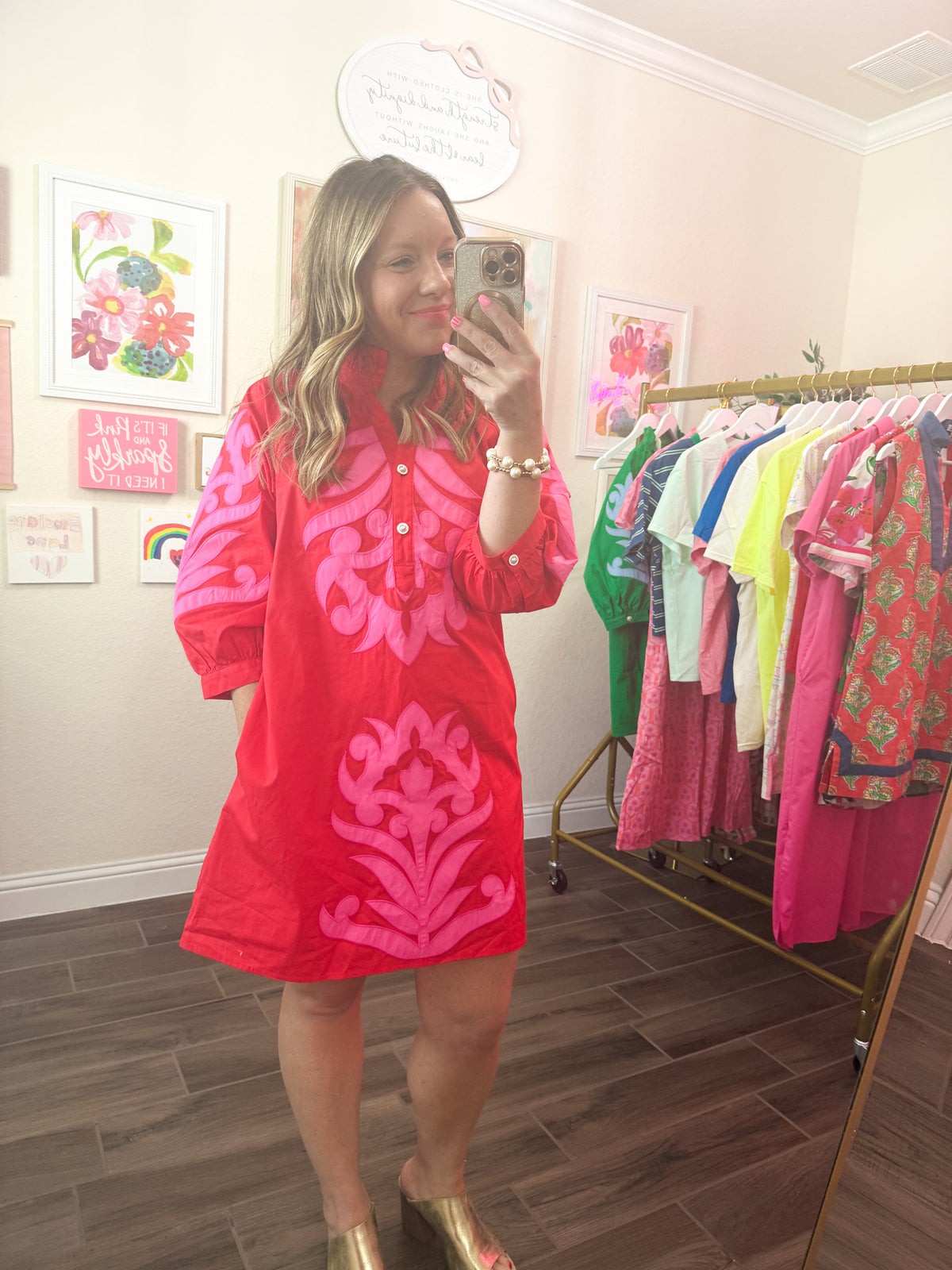 Starting New Embroidered Dress in Pink and Red