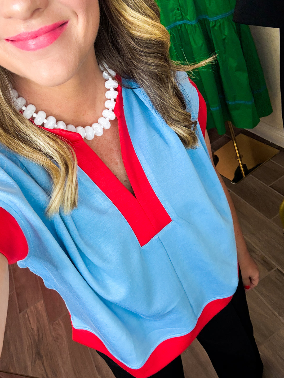 Presley Blue & Red Color Block Top