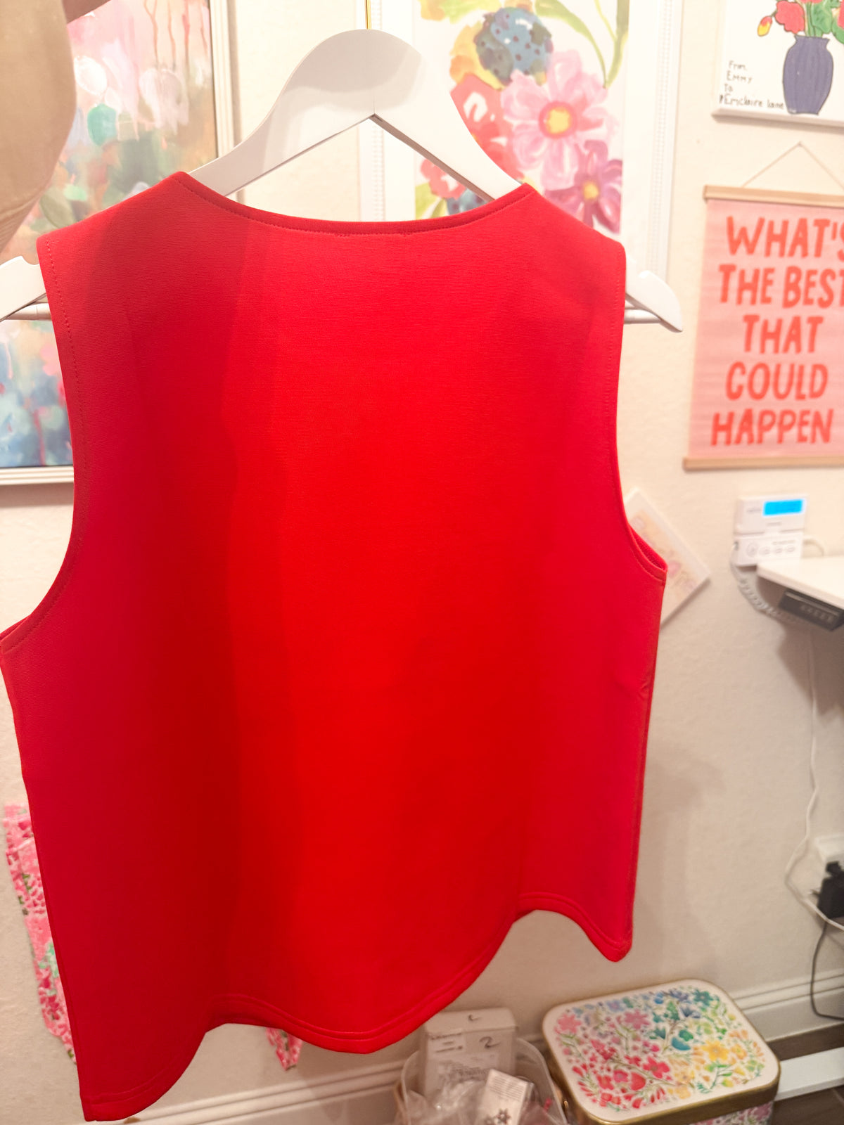 Finley Red Sleeveless Gold Shell Button Top