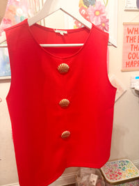 Finley Red Sleeveless Gold Shell Button Top