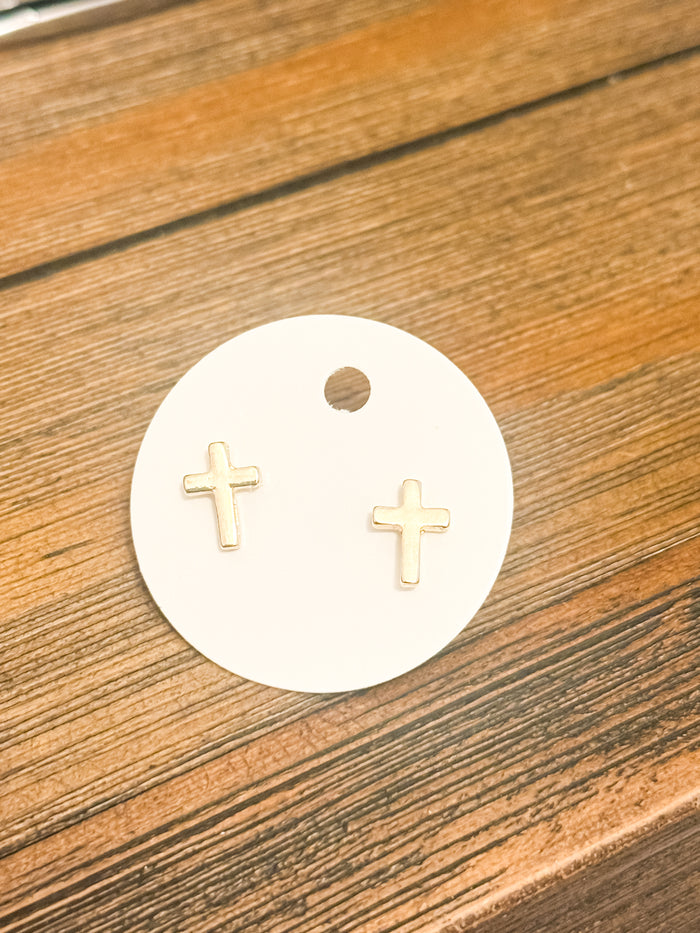 Gold Standard Cross Stud Earrings