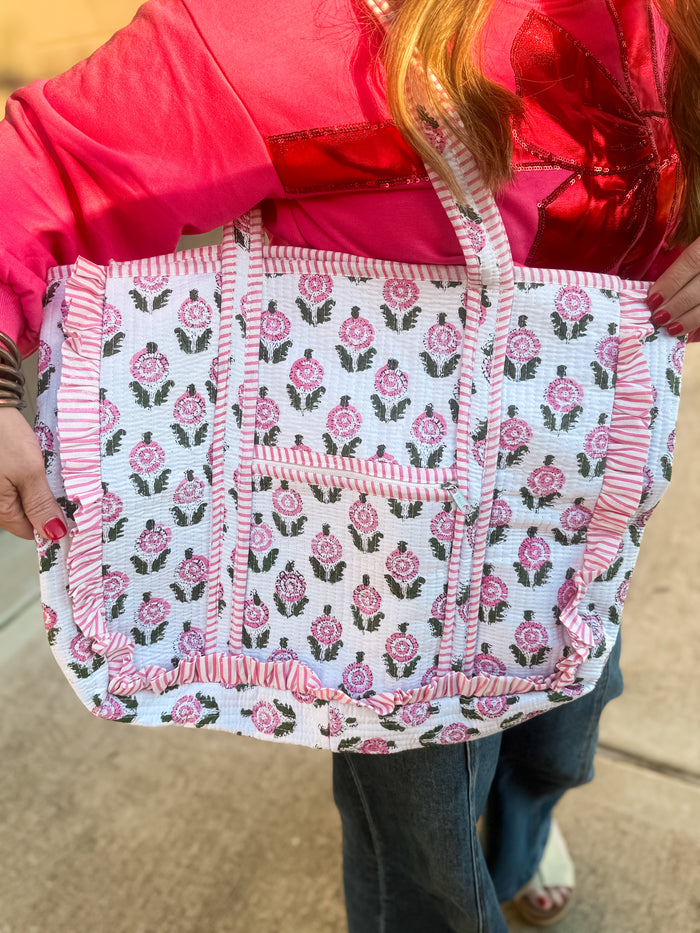 Pink Bloom Quilted Tote