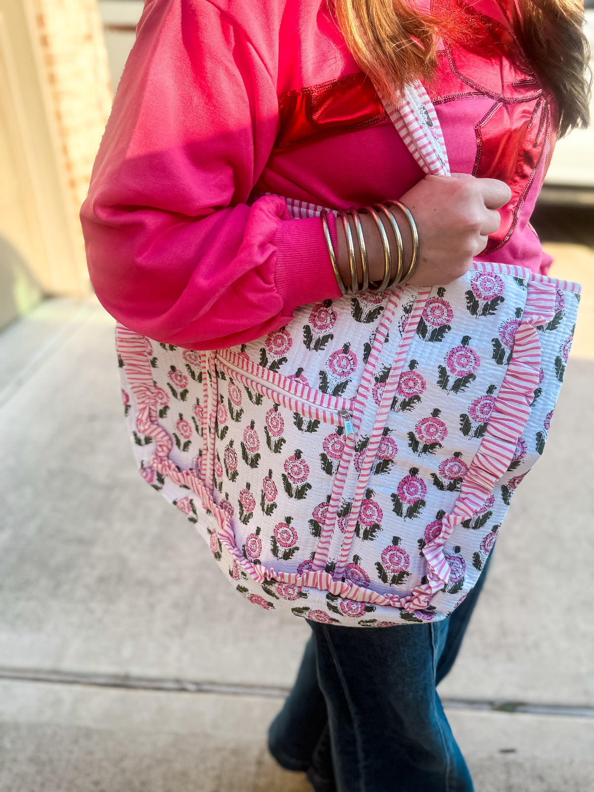 Pink Bloom Quilted Tote