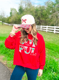 Plaid Trim Holiday Bow Hat