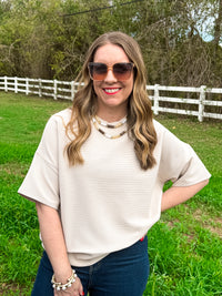 Ribbed Relaxed Tee in Beige