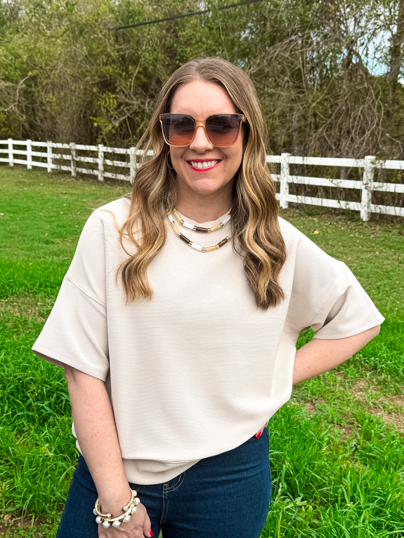Ribbed Relaxed Tee in Beige