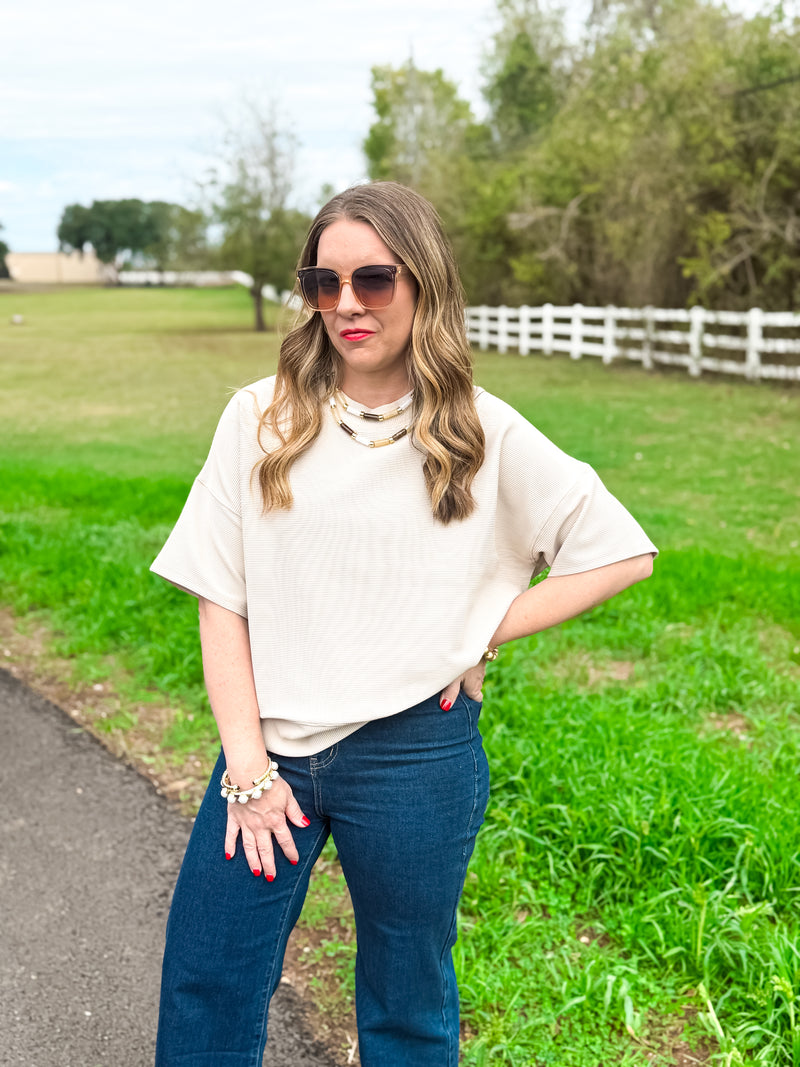 Ribbed Relaxed Tee in Beige