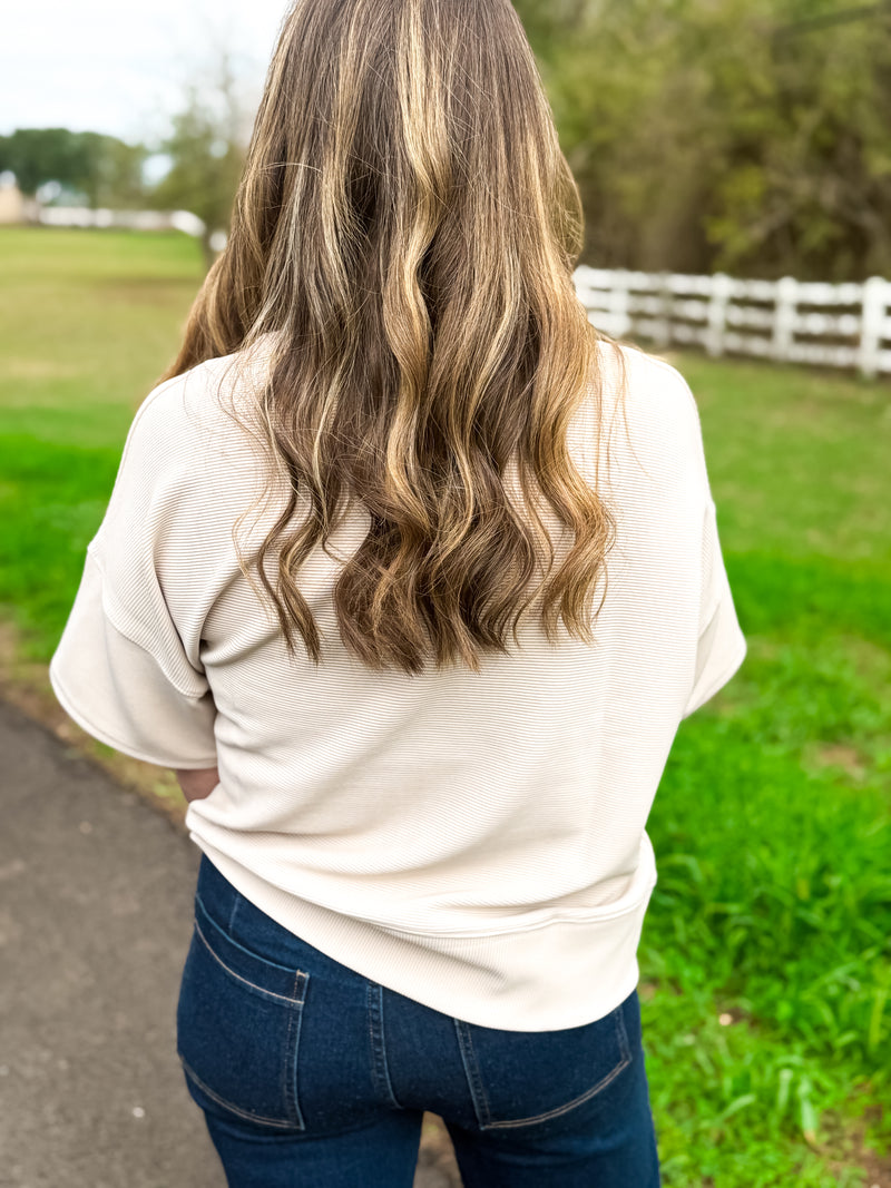 Ribbed Relaxed Tee in Beige