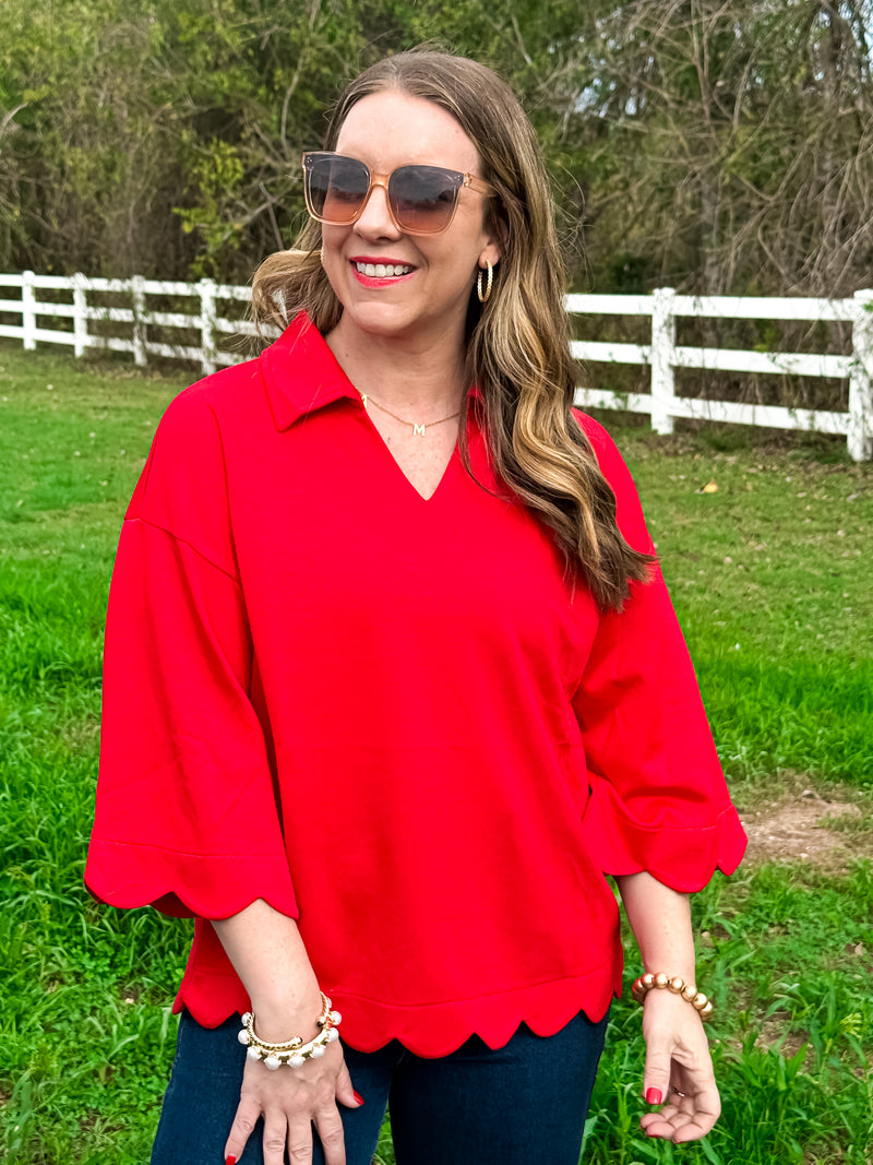PLUS SIZE - Sweetheart Scallop Top