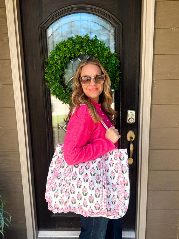 Pink Bloom Quilted Tote - EmClaire Lane