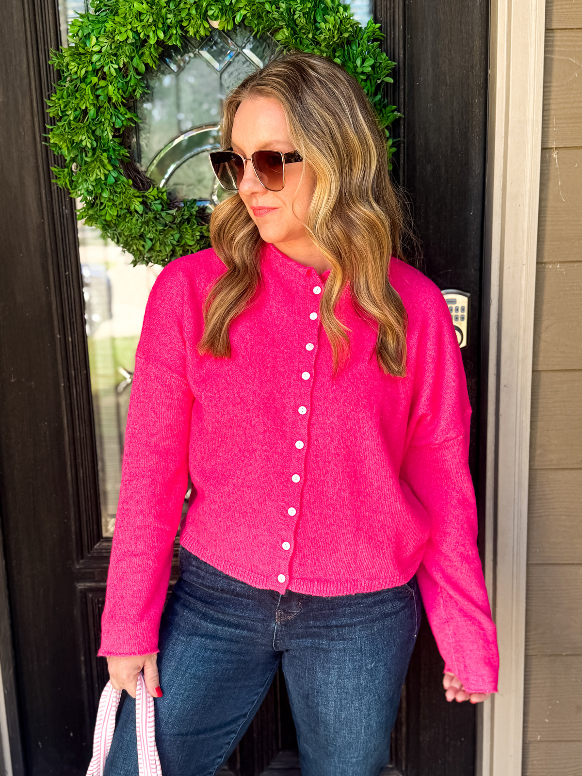 Bold Confidence Button-Front Cardigan - EmClaire Lane