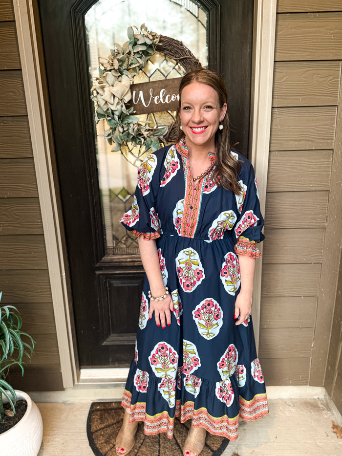 Moonlight Petals Ruffled Midi Dress - EmClaire Lane