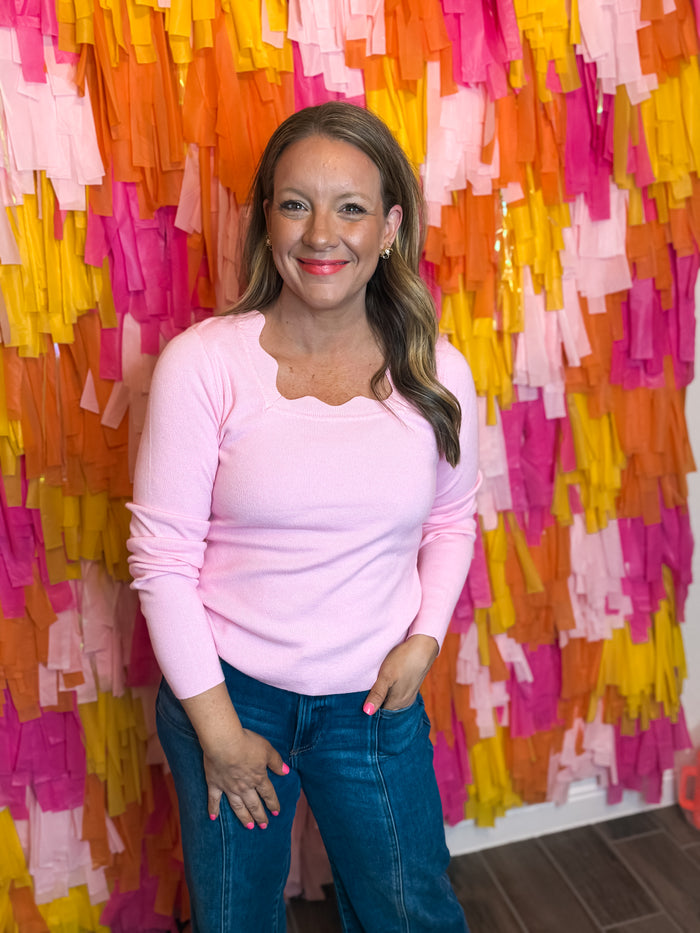 Emmy Lou Scalloped Lightweight Sweater