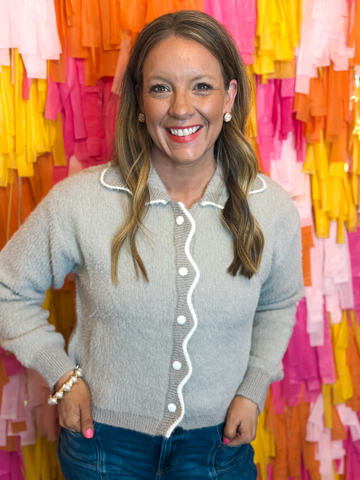 Sweet Scallop Grey Cardigan